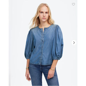Madewell Denim Puff-Sleeve Button-Up Top Size 14